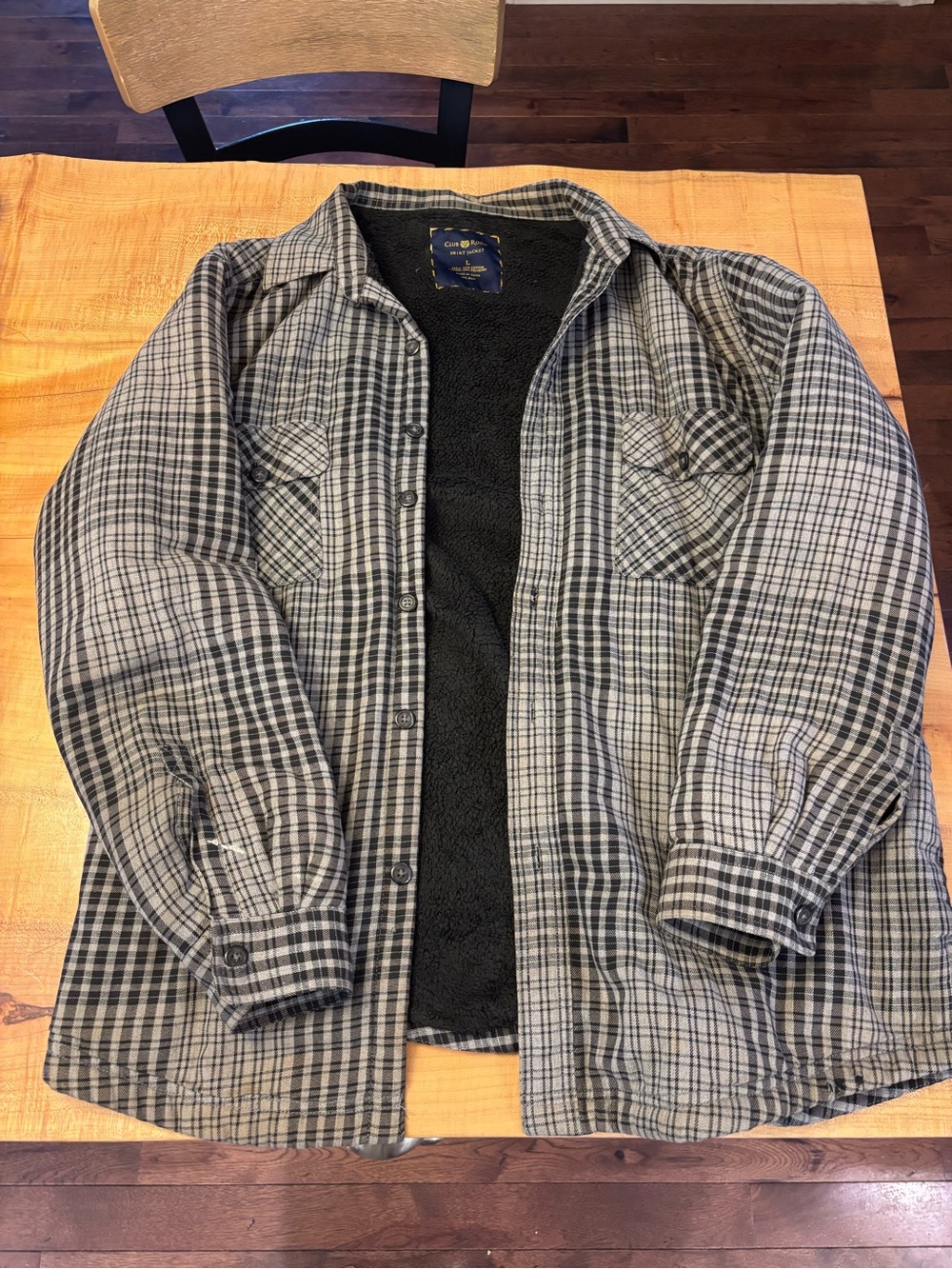 Club Room Black & Gray Plaid Sherpa lined jacket